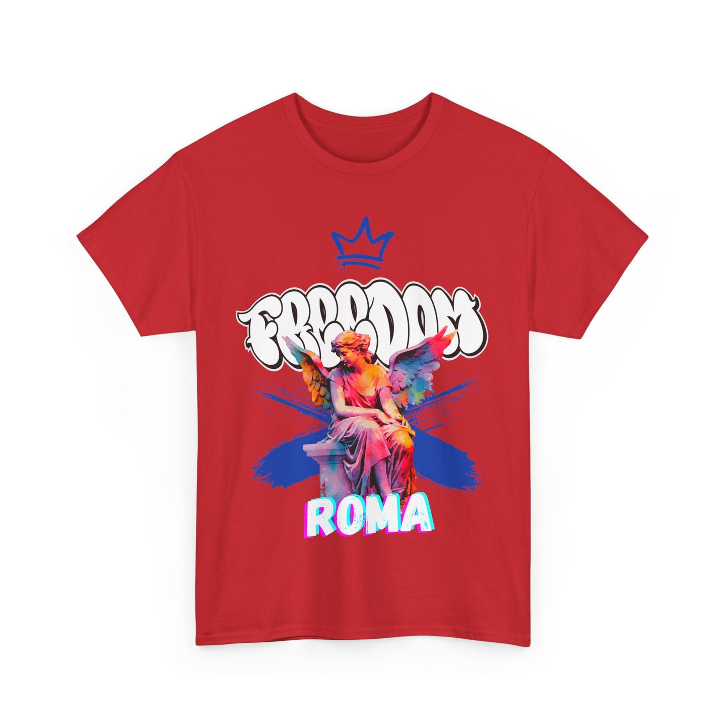 red t-shirt tee front crown freedom angel sketch roma design