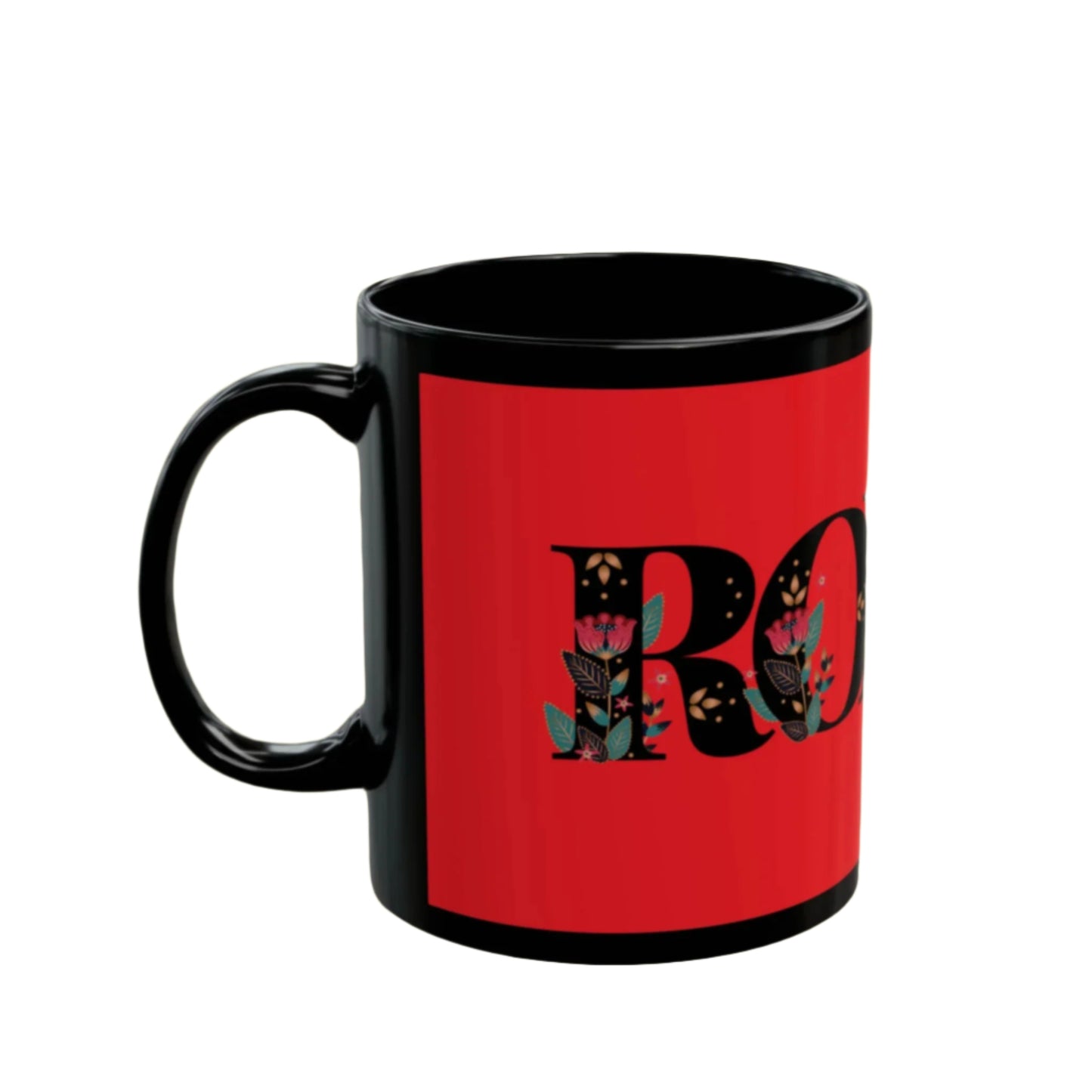 Classic mug printed with elegant “ROMA” text in serif style for a timeless look.