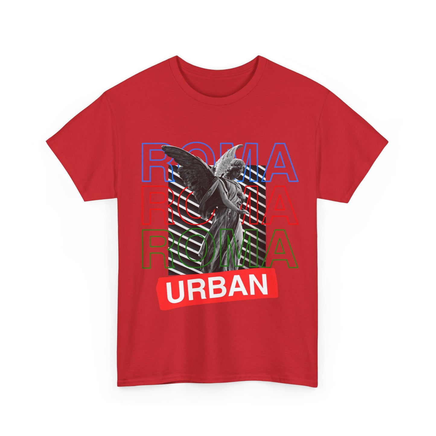 Unisex streetwear T-shirt with artful angel sketch, repetitive Roma lettering, and urban callout.