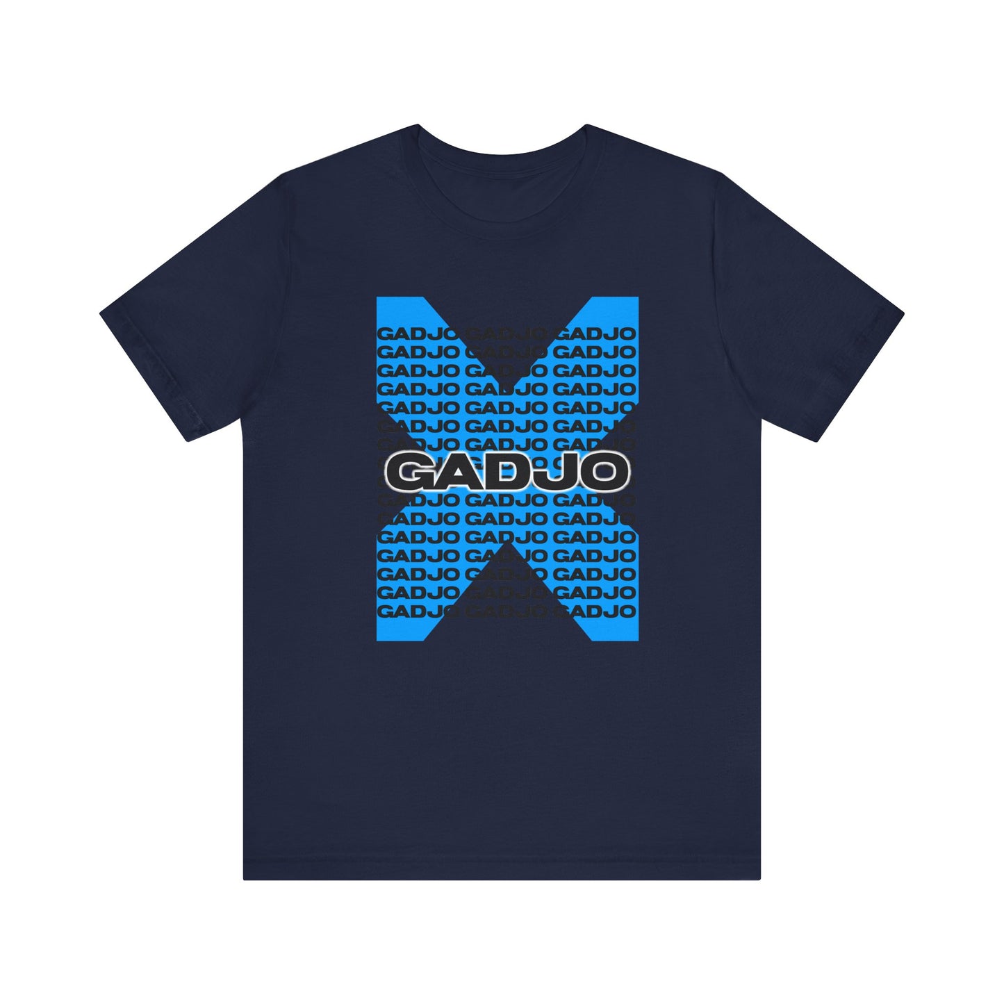 Boxy-fit t-shirt with GADJO text and faint celestial symbols in the background.
