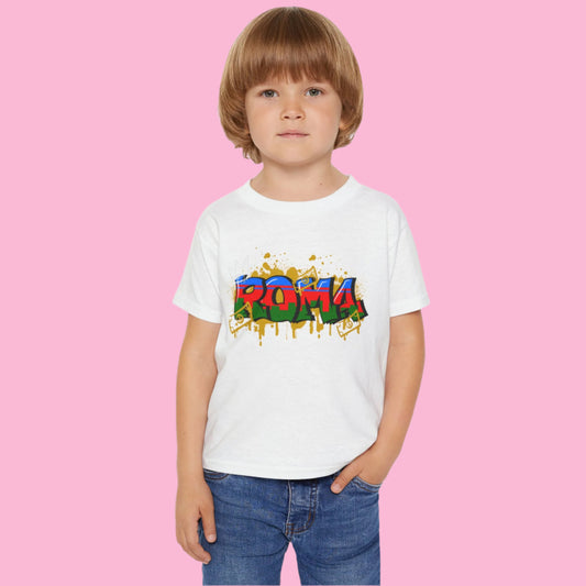 Short sleeve white tee featuring ROMA wordmark