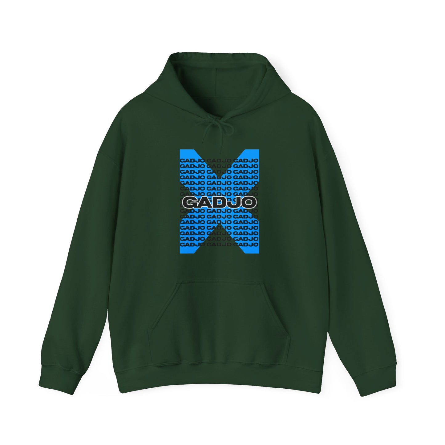Hoodie showcasing “GADJO” text inside a bold rectangular frame for a structured look.