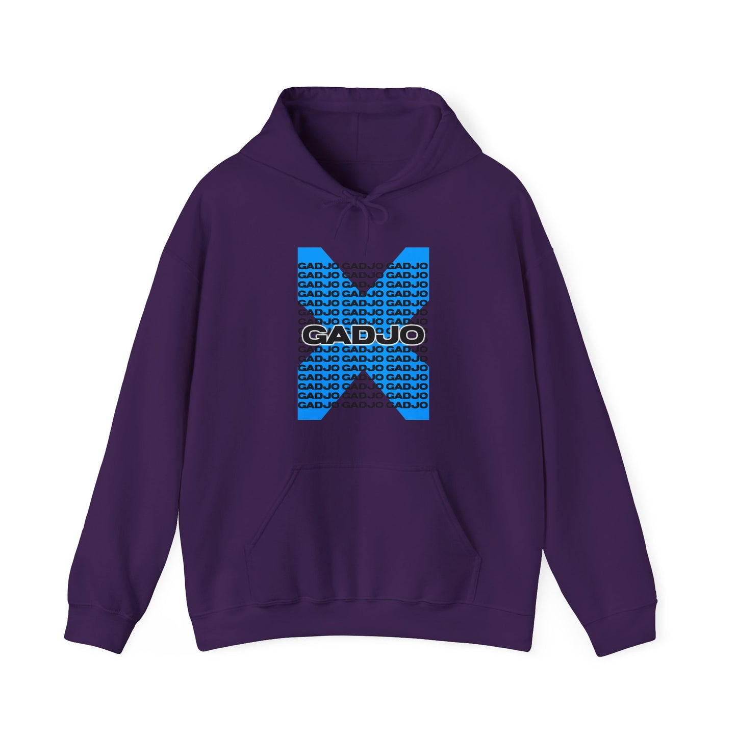 Relaxed hoodie featuring “GADJO” in a layered font with overlapping shadows for dimension.