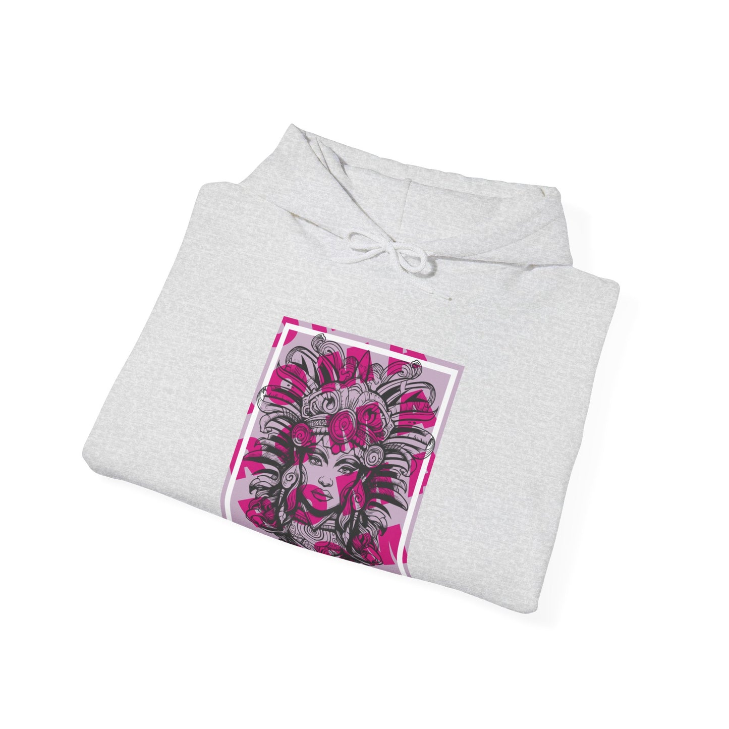 Softly detailed close-up of a girl’s face on a hoodie, evoking a mood of calm reflection.