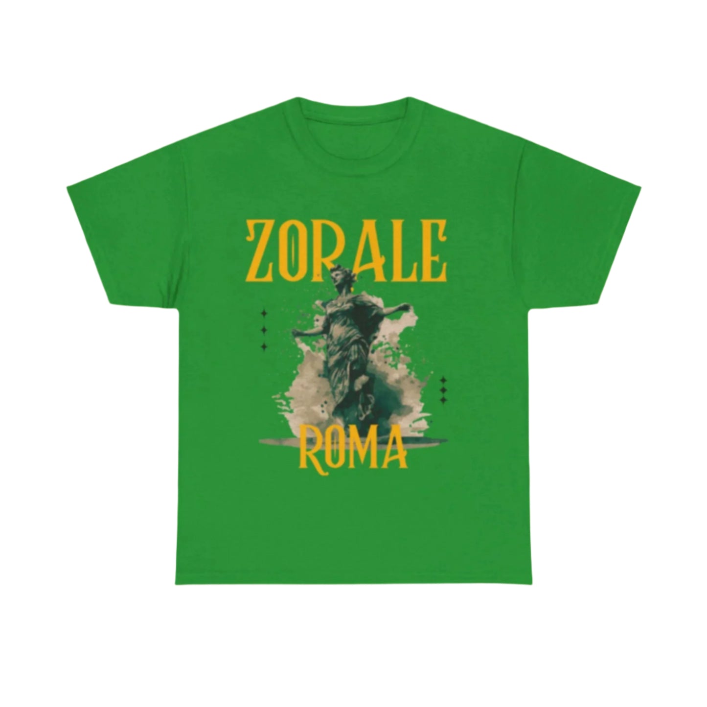 Statement T-shirt showing minimalist ZORALE text and statue from Rome