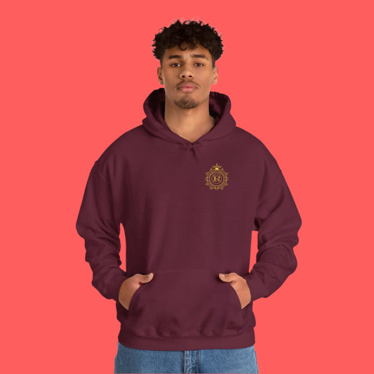 Crown-emblazoned hoodie design with SZUKAR ROMA text and a prominent letter R inside a circle.