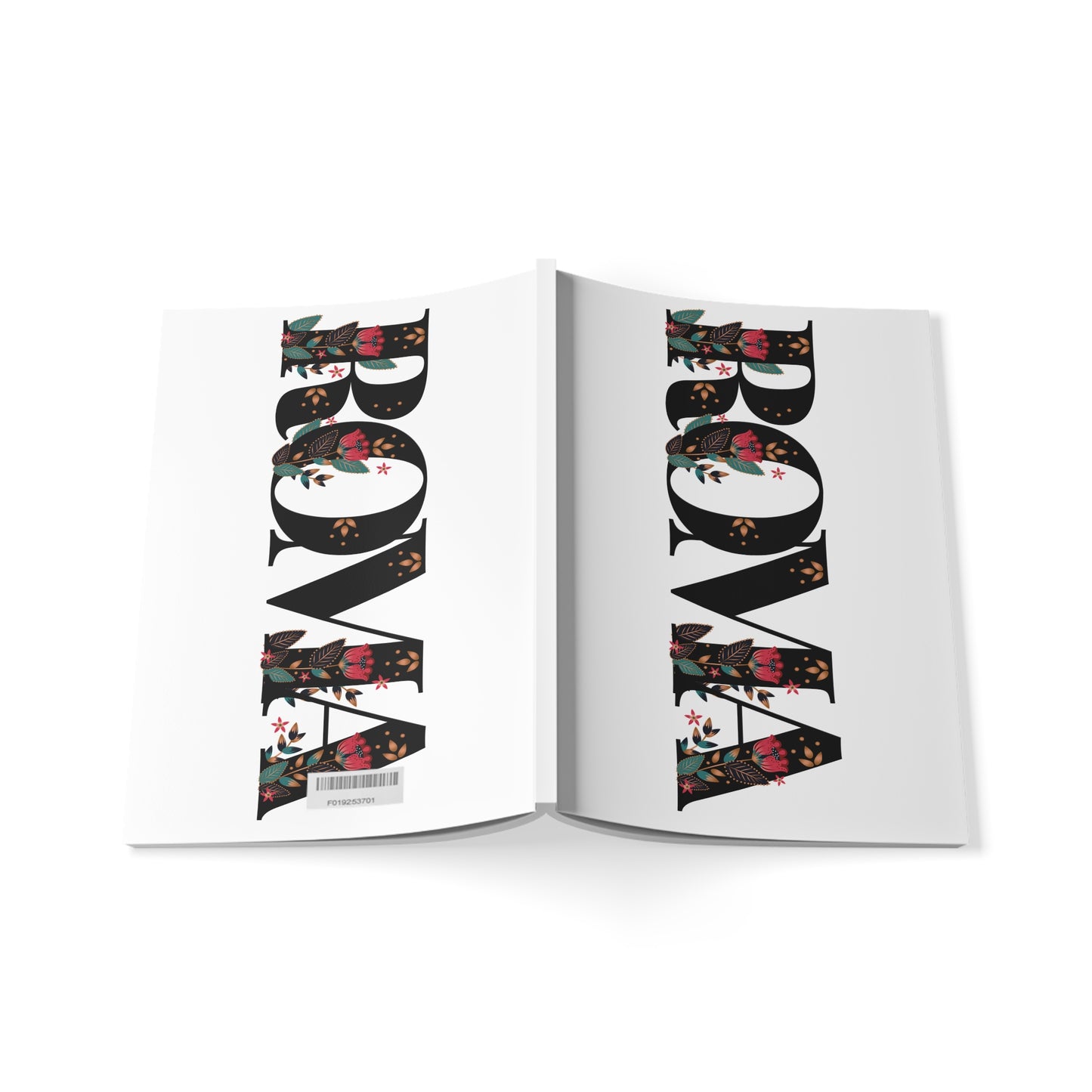 Stylish journal with vertically aligned ‘ROMA’ typography, perfect for notes or reflections.