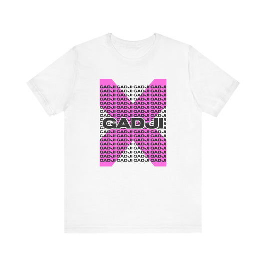 Graphic tee with color-blocked GADJI lettering and subtle back tag detail.
