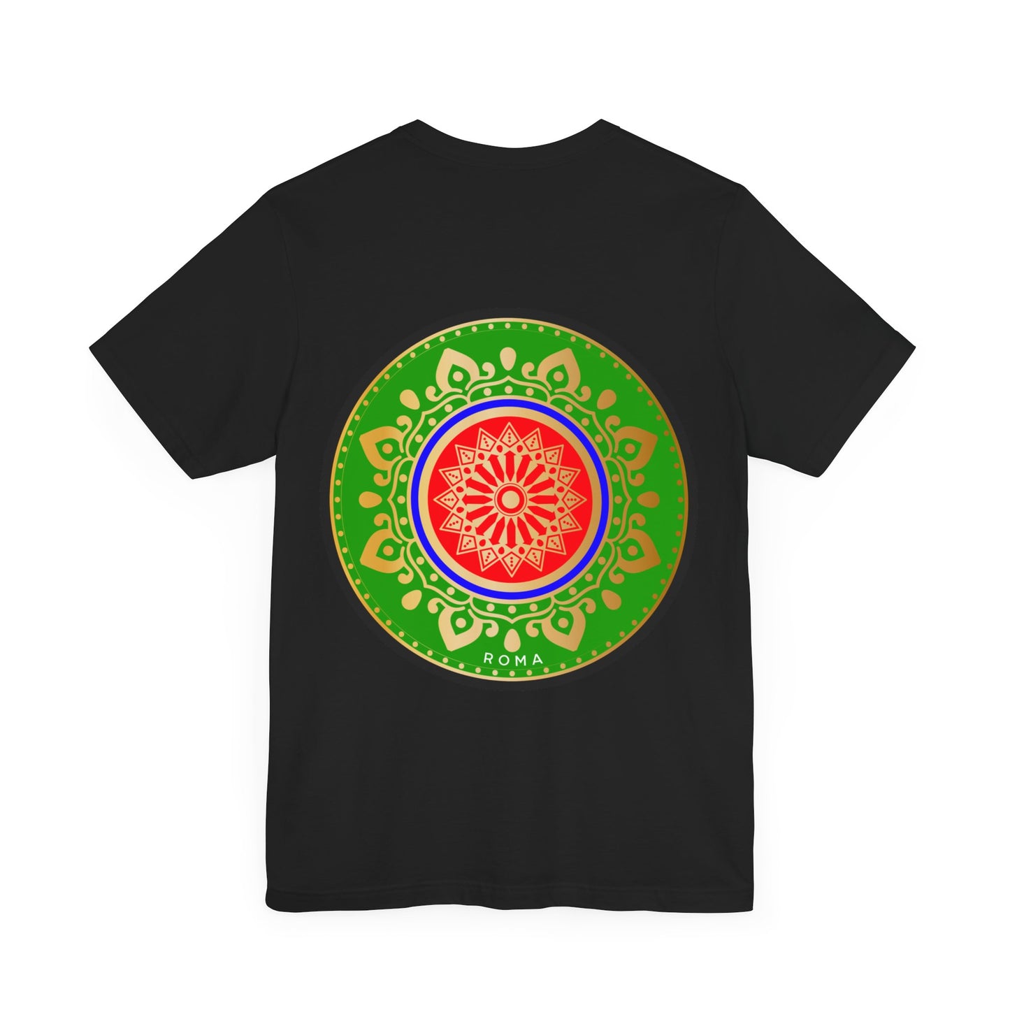 Short sleeve t-shirt featuring a bold circle design with Roma text centered.