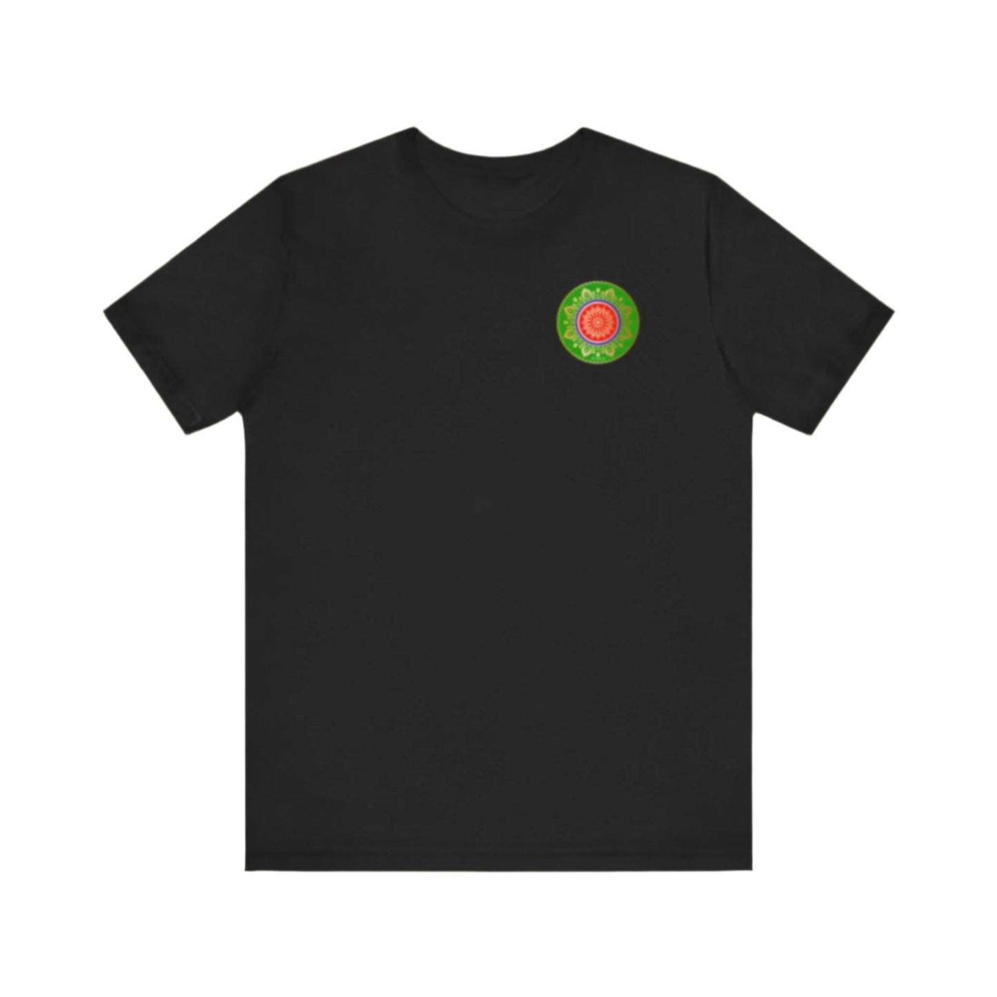 Graphic short-sleeve shirt with ornate Roma circle in royal green and gold tones."