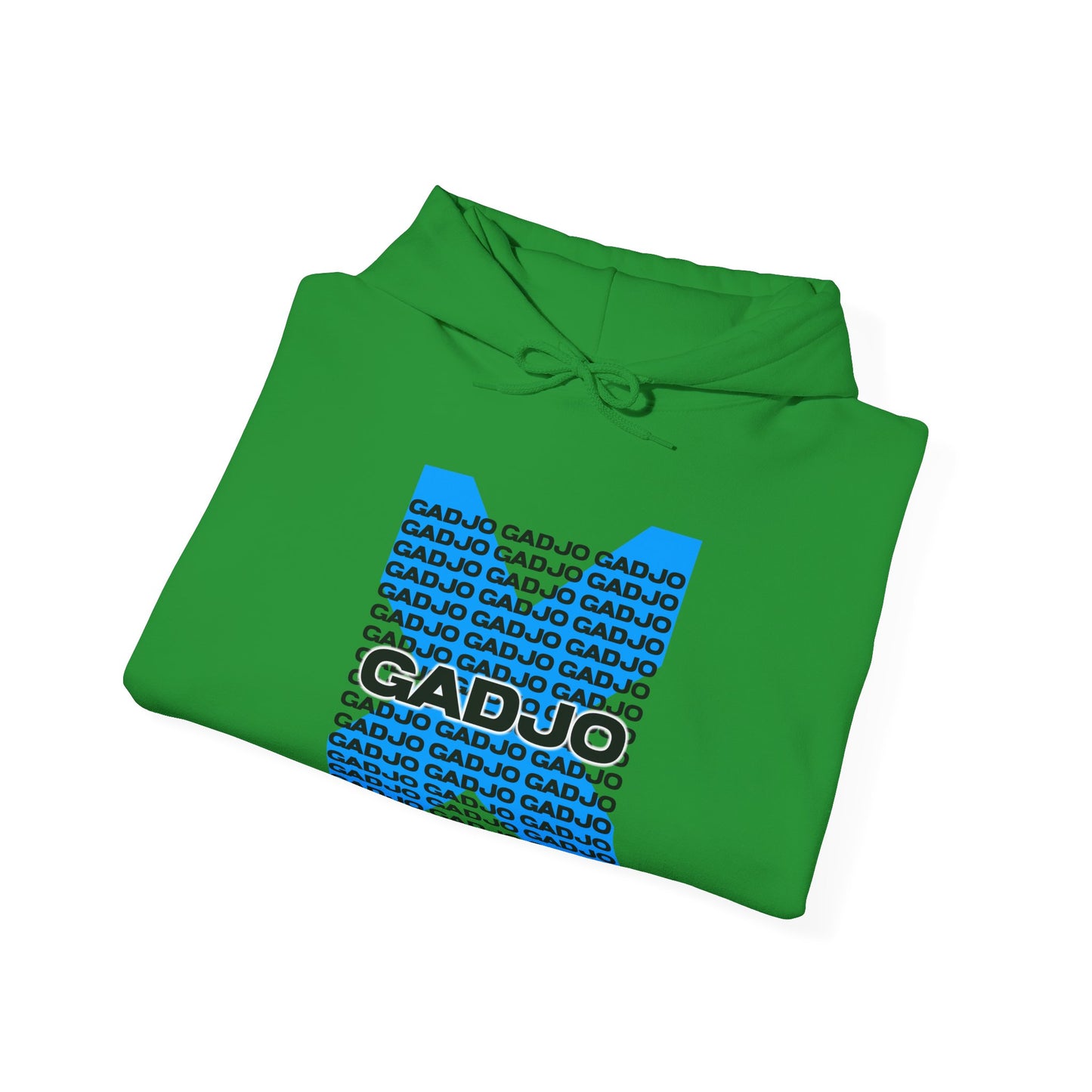 Black hoodie showcasing metallic “GADJO” font across the front for a bold finish.