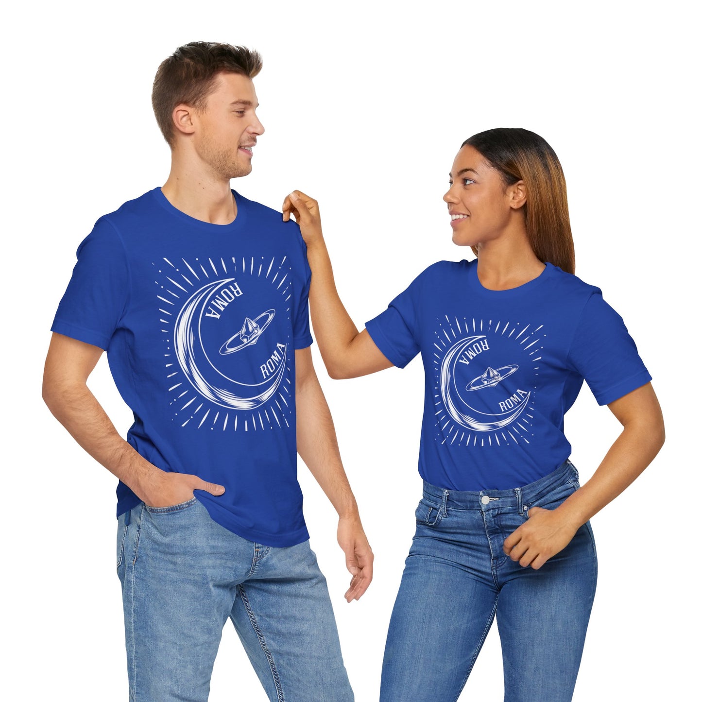 Royal blue Roma T-Shirts Designs T-shirt with moon phase illustration and stylish ROMA print