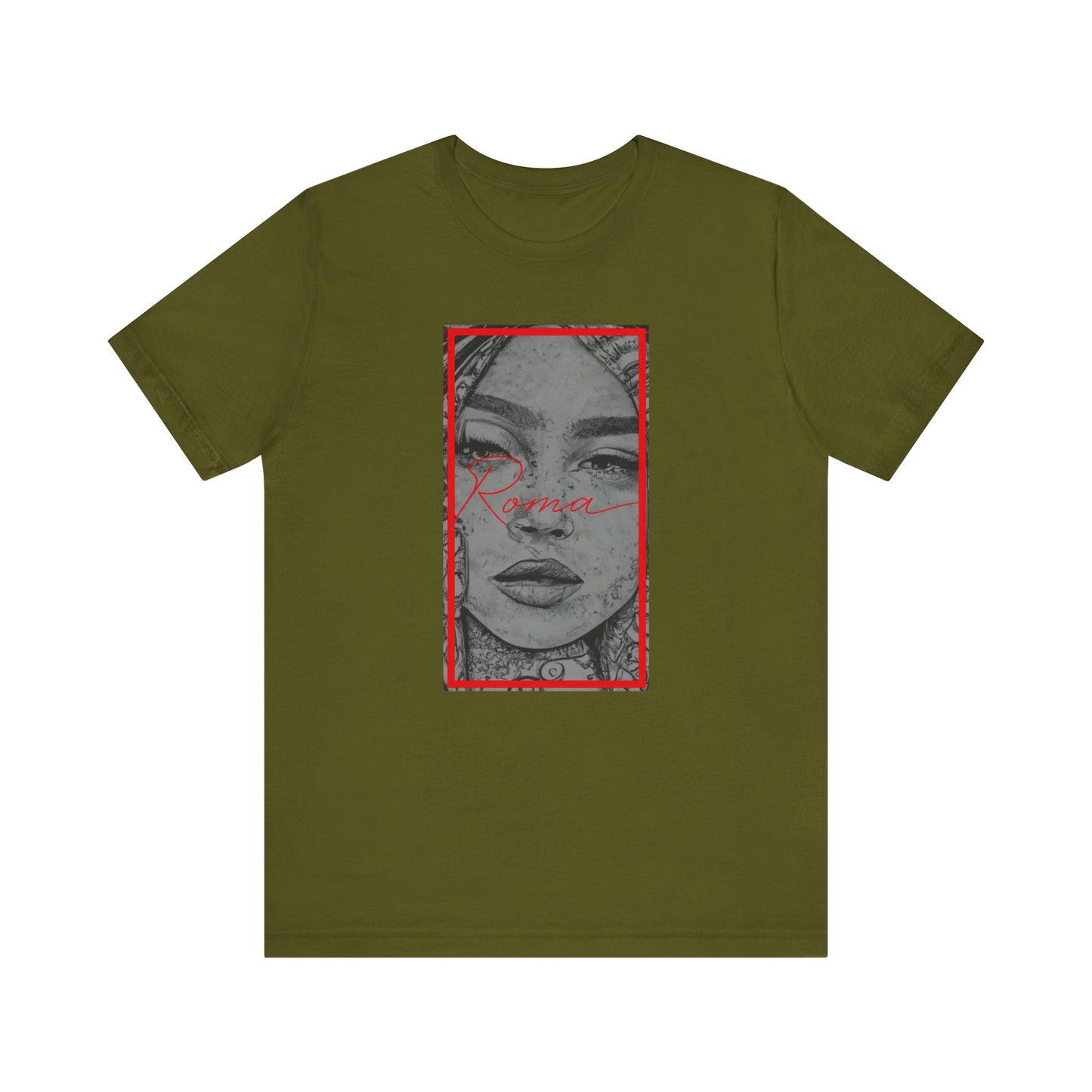 Minimalist t-shirt with a single-line drawing of a girl’s face, accentuated by soft pastel splashes.