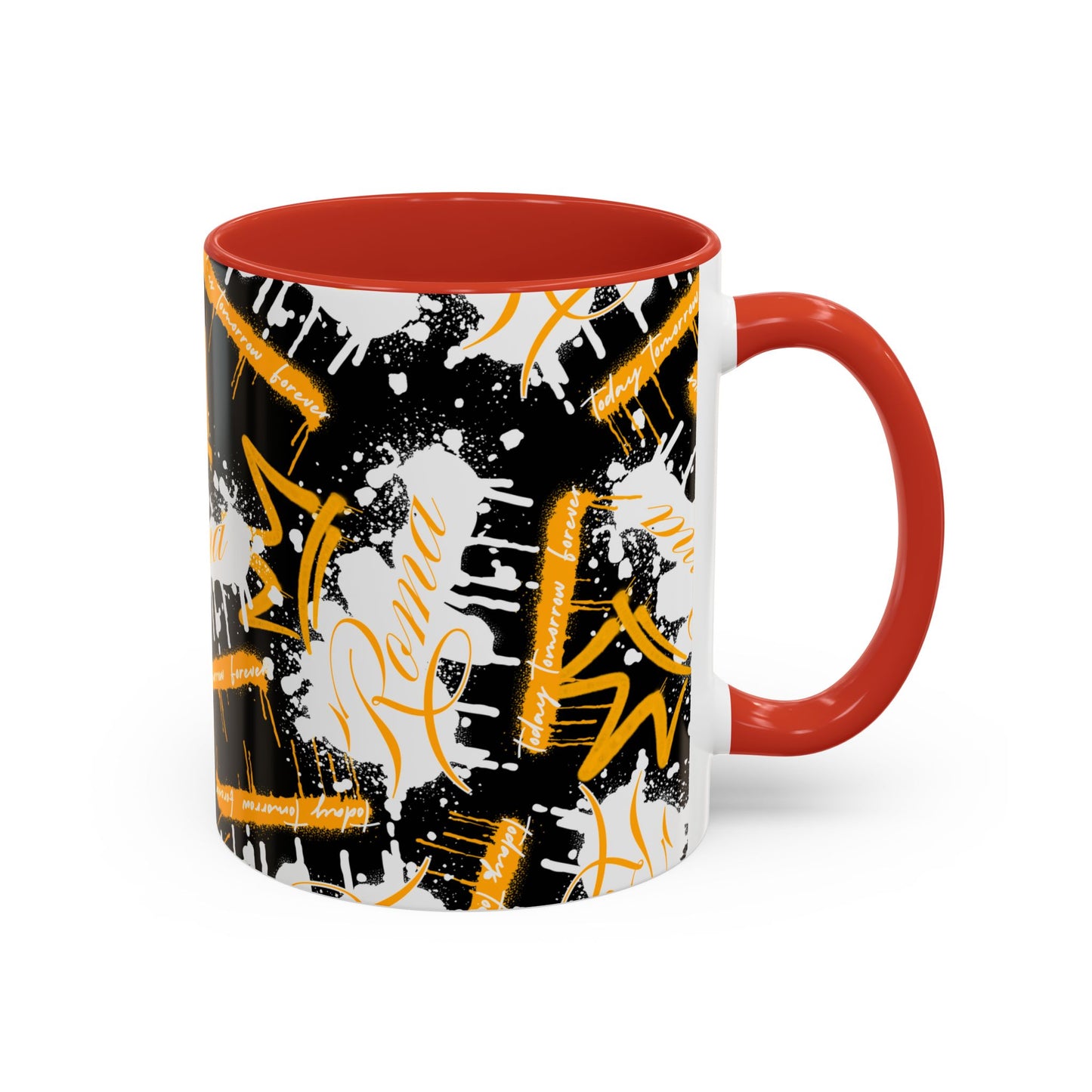 White mug featuring ROMA lettering in a classic bold typeface.