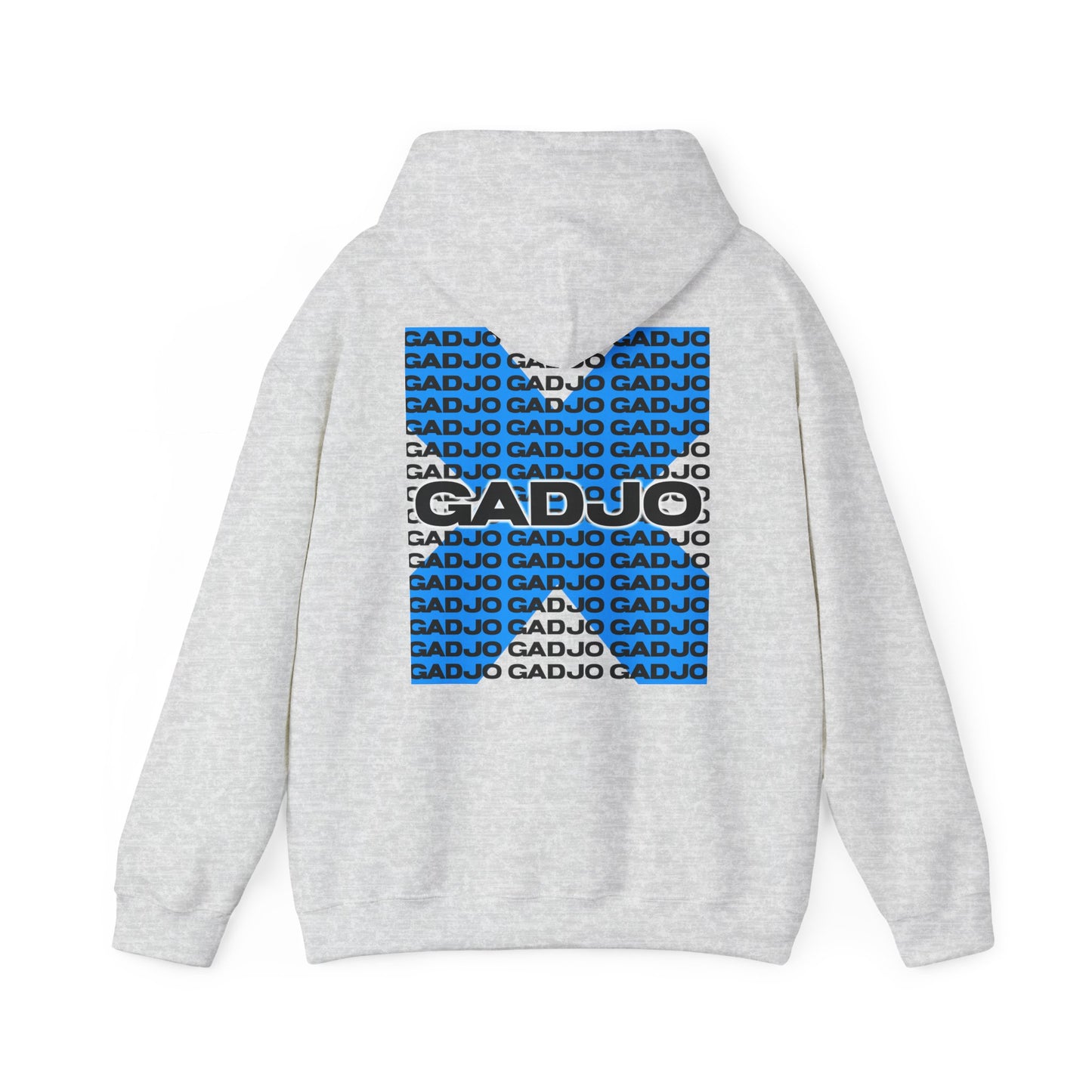 Warm hoodie featuring bold “GADJO” text framed by intricate tribal motifs on the chest.