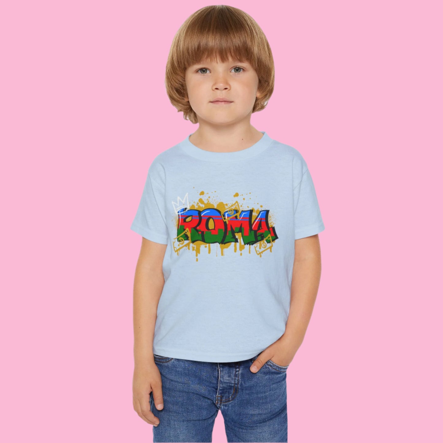 Short sleeve light blue tee featuring ROMA wordmark