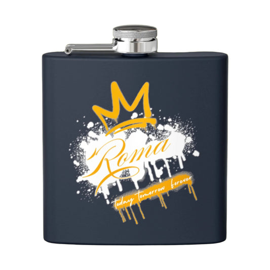 Contemporary hip flask in brushed steel with engraved GIRL POWER text.