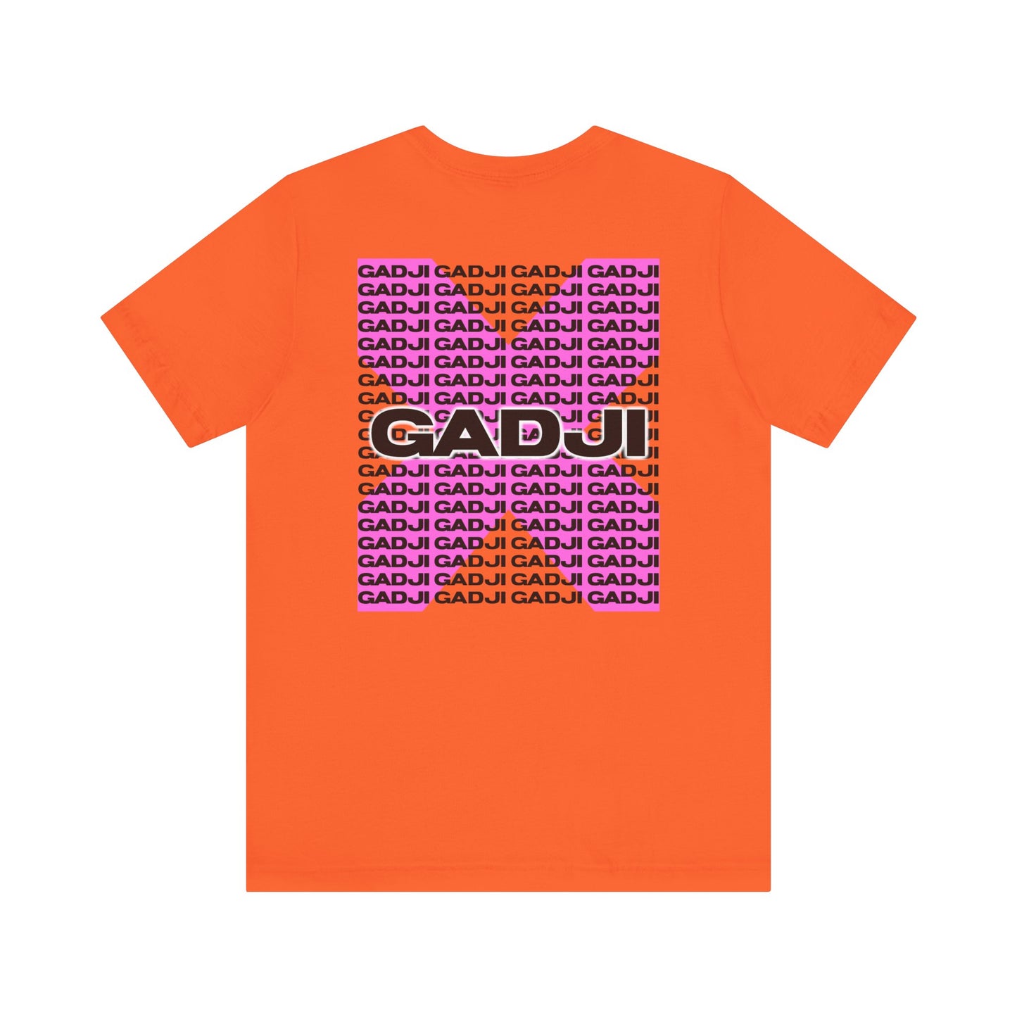 Short sleeve shirt with artistic GADJI text in abstract lettering, front-center.