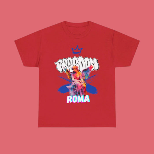 red t-shirt tee front crown freedom angel sketch roma design