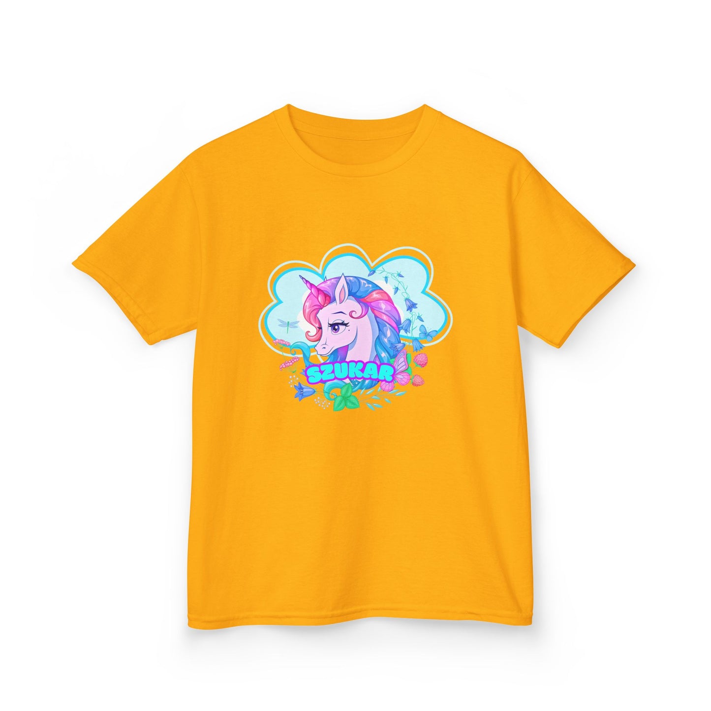 Imaginative kids' T-shirt with a cosmic unicorn and galaxy print details.