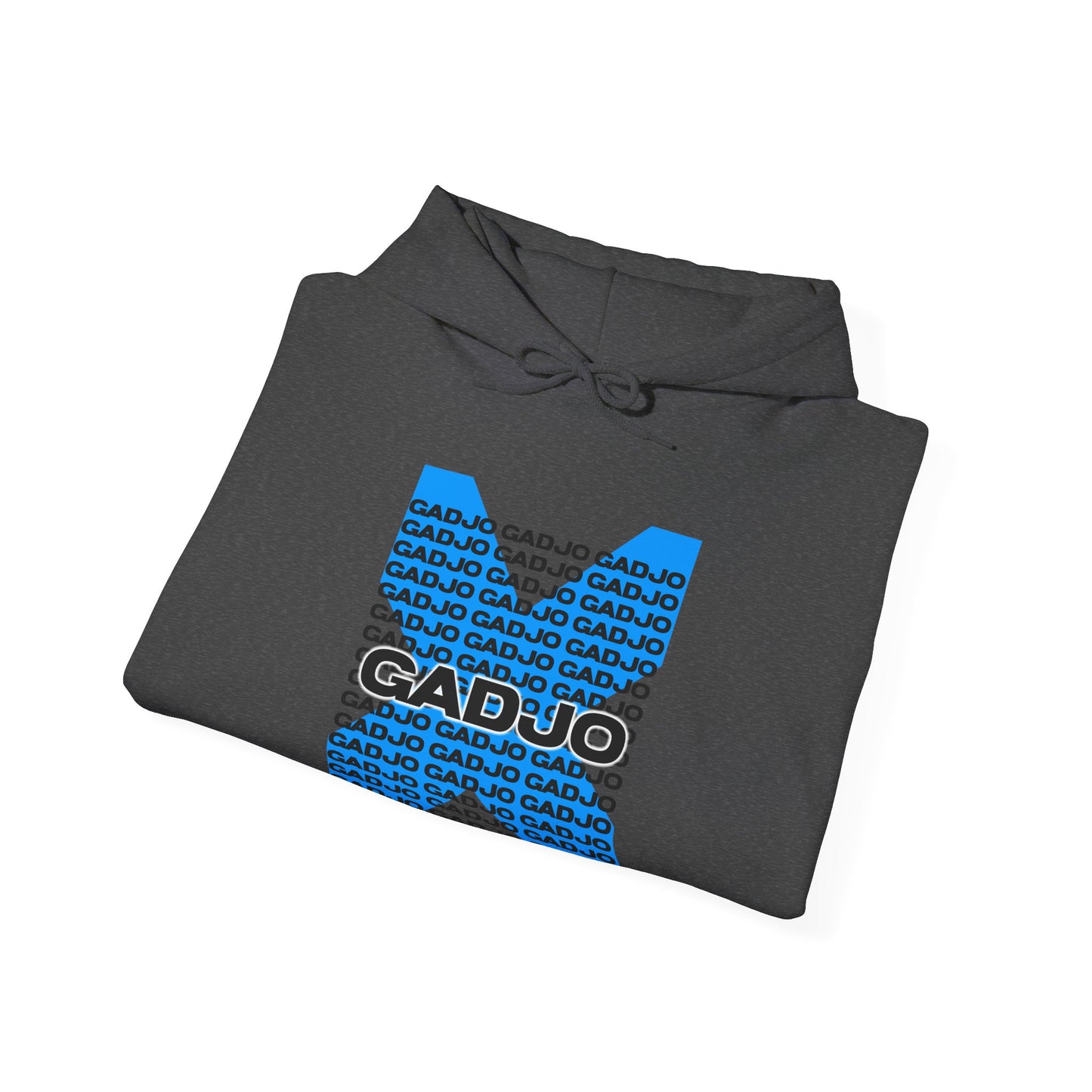 Cozy hoodie designed with arched “GADJO” font, creating a varsity-inspired look.