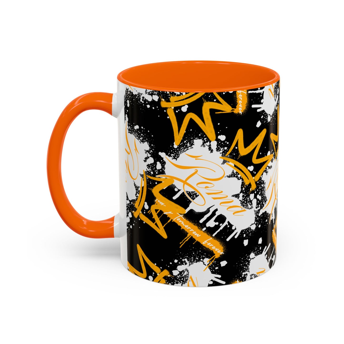 White mug featuring ROMA text in a minimalist, modern layout.
