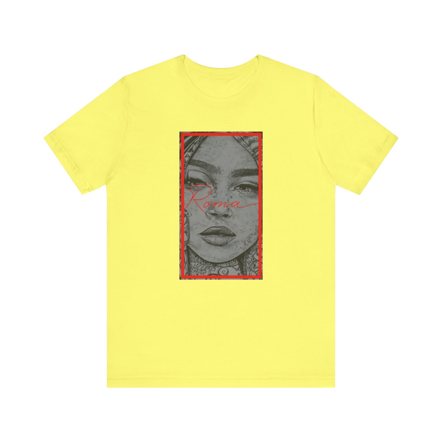 T-shirt design of a girl's expressive eyes and partial face, layered over vintage textures and faded text.