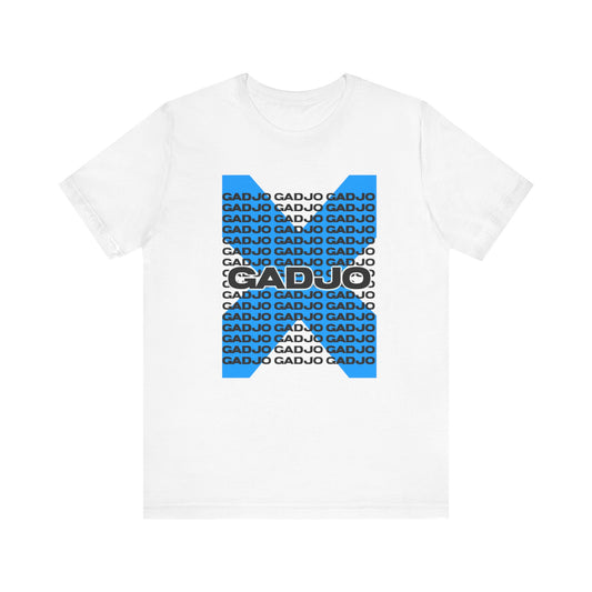 T-shirt design showcasing the word 'GADJO' in a sleek and contemporary font centered on the front.