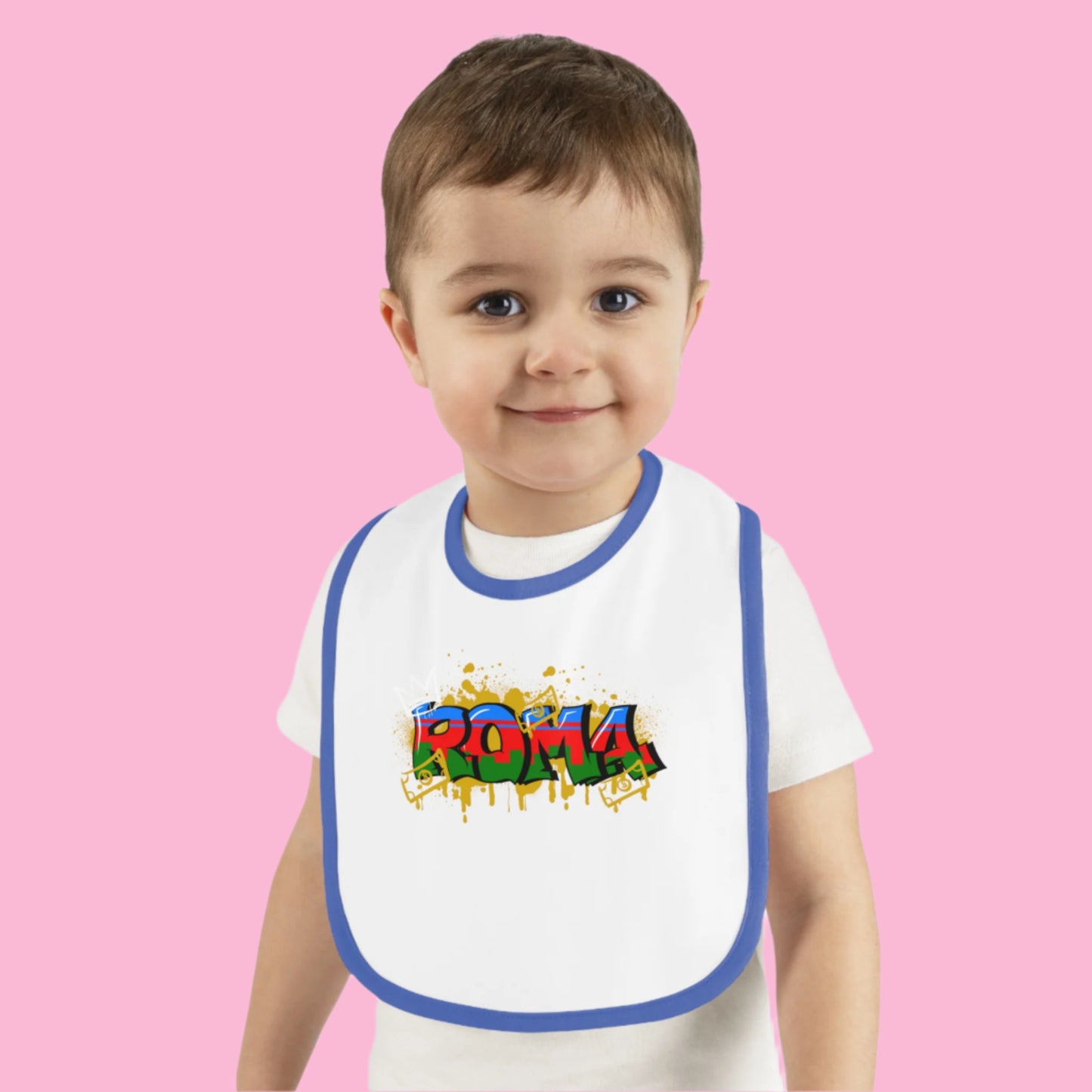 Baby Contrast Trim Jersey Bib – Mealtime, Made Cuter. Colorroyal blue and white from Szukar Roma