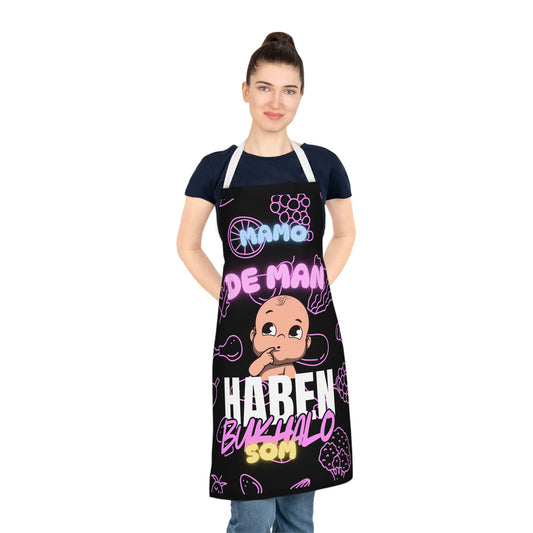 Apron featuring bold kitchen Armor text with a detailed baby graphic from Szukar Roma.