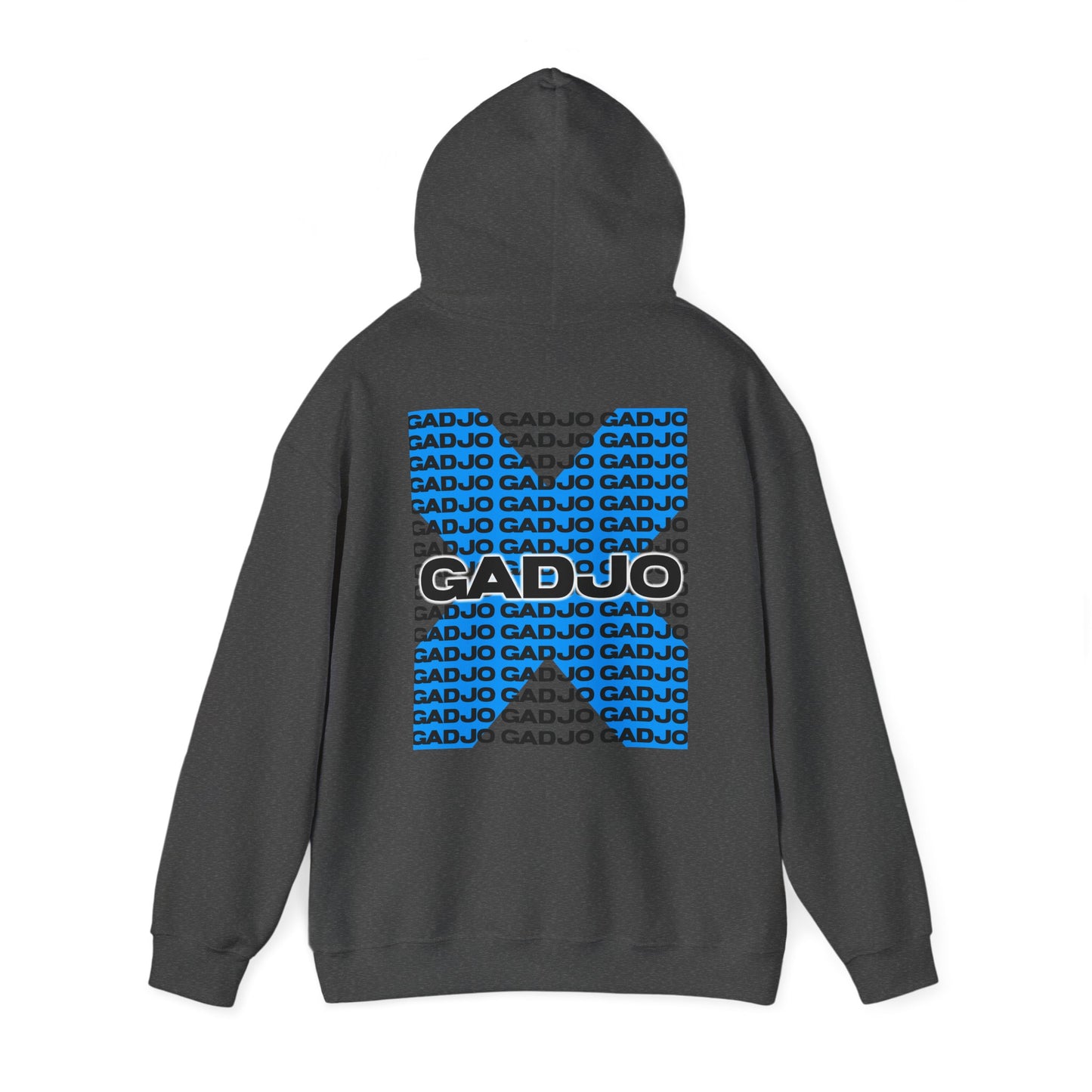 Oversized hoodie featuring glowing “GADJO” text with futuristic accents.