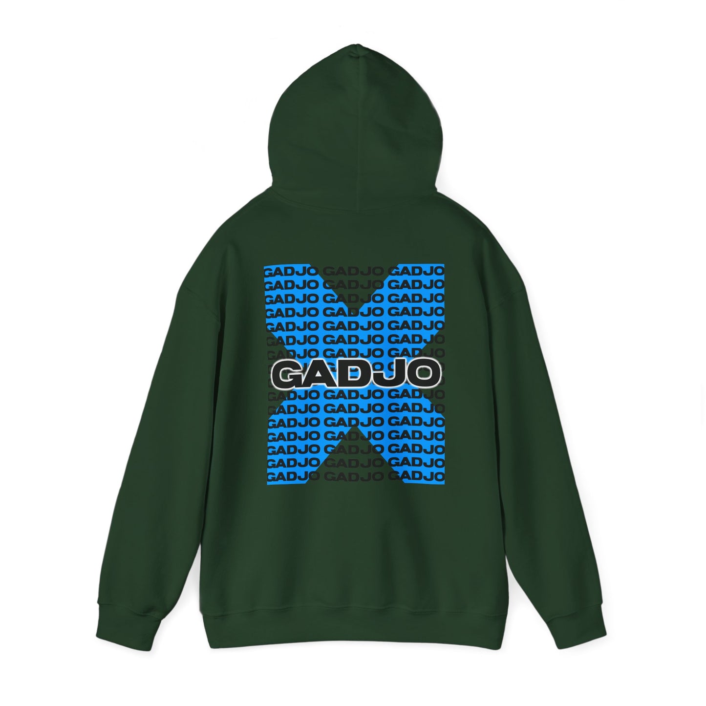 Street-style hoodie with bold “GADJO” text layered over dynamic brushstroke graphics.