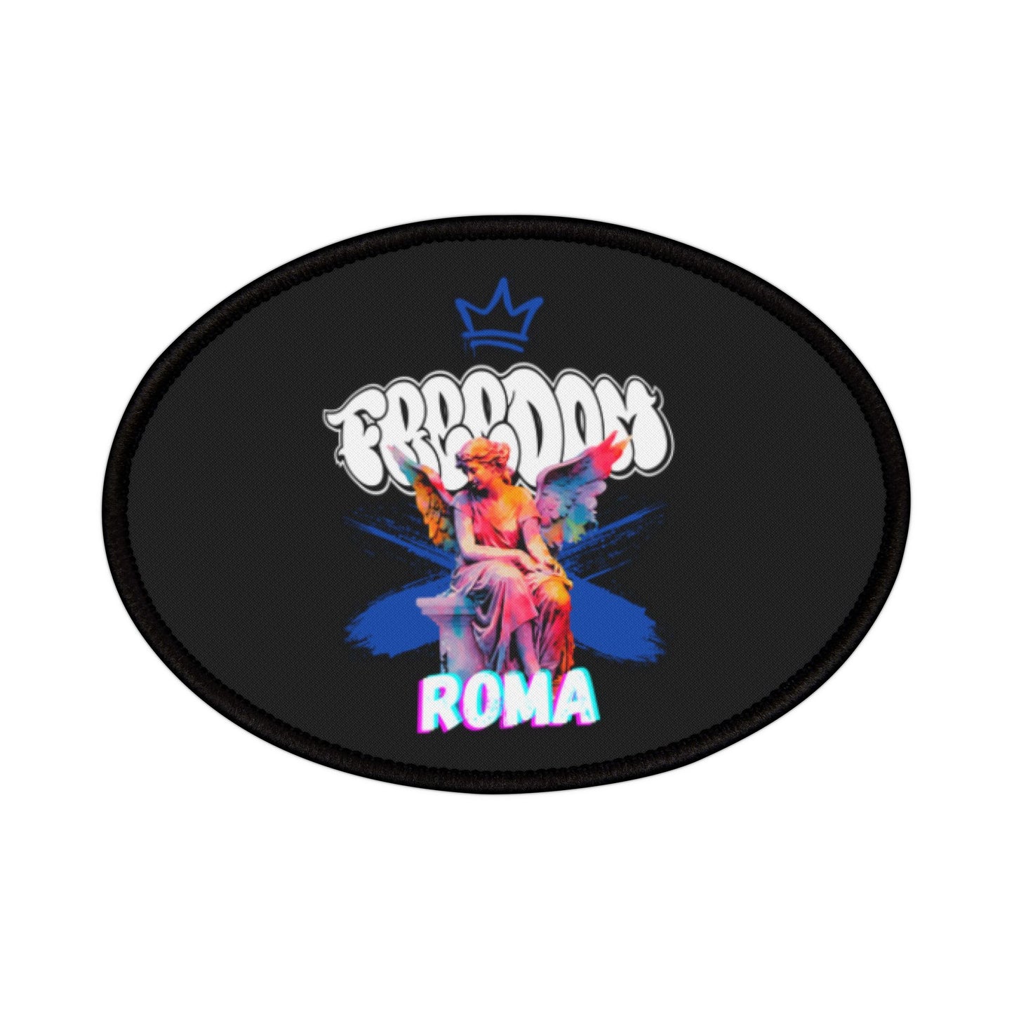 Embroidered patch with a soaring angel, “FREEDOM” boldly displayed on top, and “ROMA” beneath.