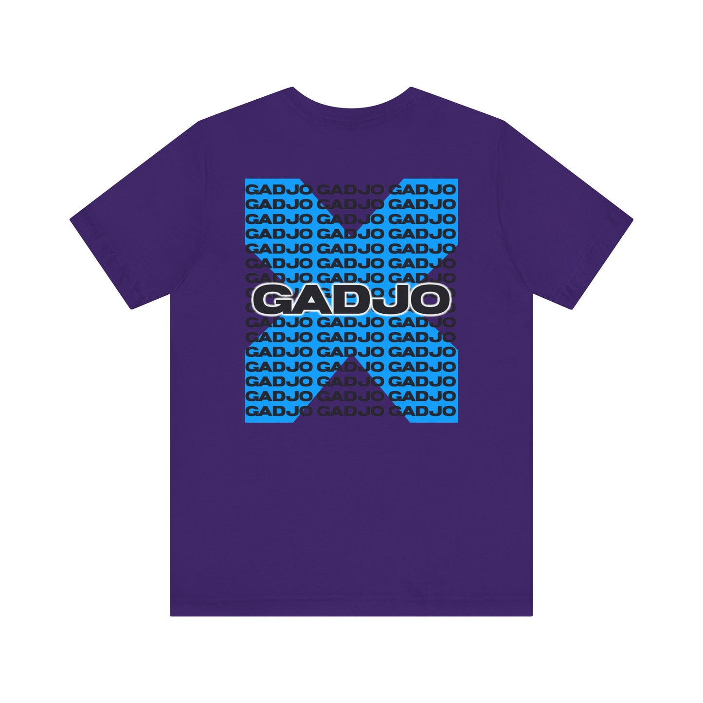 Short sleeve shirt showcasing GADJO in hand-drawn letters, surrounded by feathers and beads.