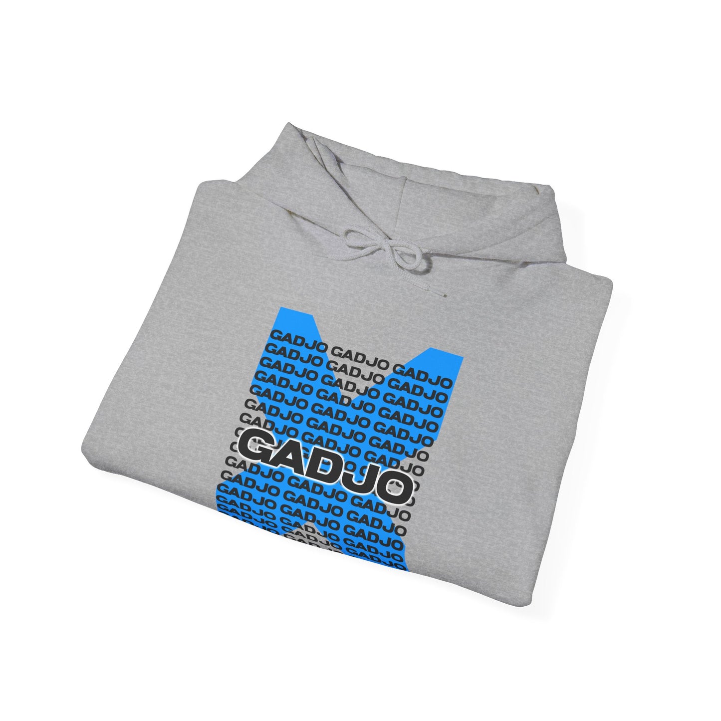 Earthy-toned hoodie with eco-print leaves surrounding a softly stenciled “GADJO.”