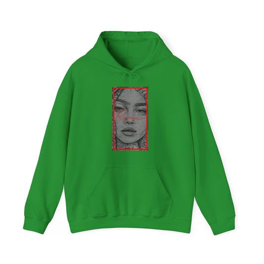 Hoodie featuring a vibrant, close-up graphic of a girl’s face with subtle shading and depth.