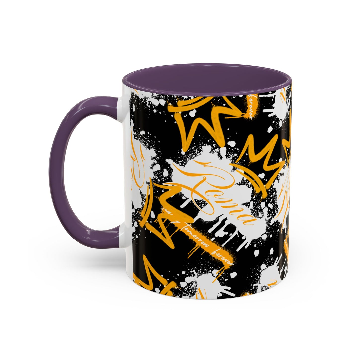 Durable ceramic mug decorated with ROMA lettering centered on the side.