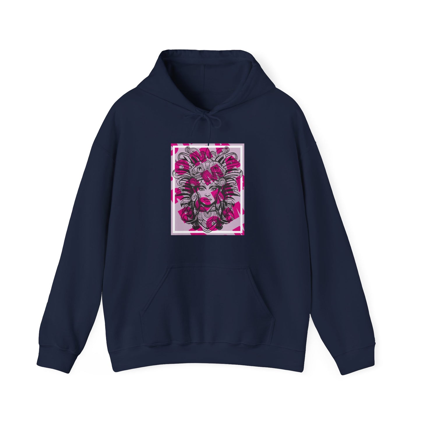 Close-up girl face printed on hoodie, blending realism and abstract art for a modern feel.
