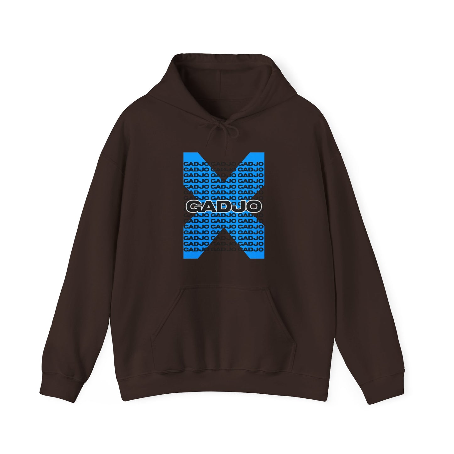 Comfortable hoodie printed with “GADJO” in a vibrant gradient color scheme.