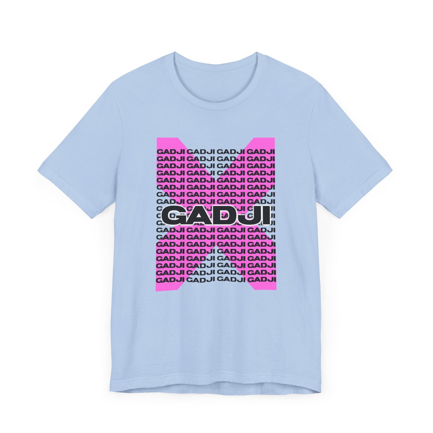 Short sleeve tee displaying GADJI text in stylized Roman capital letters with laurel wreath accents.