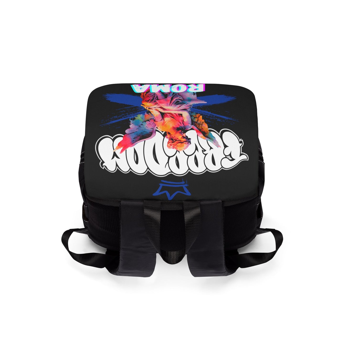 black bagpack crown freedom angel sketch roma design