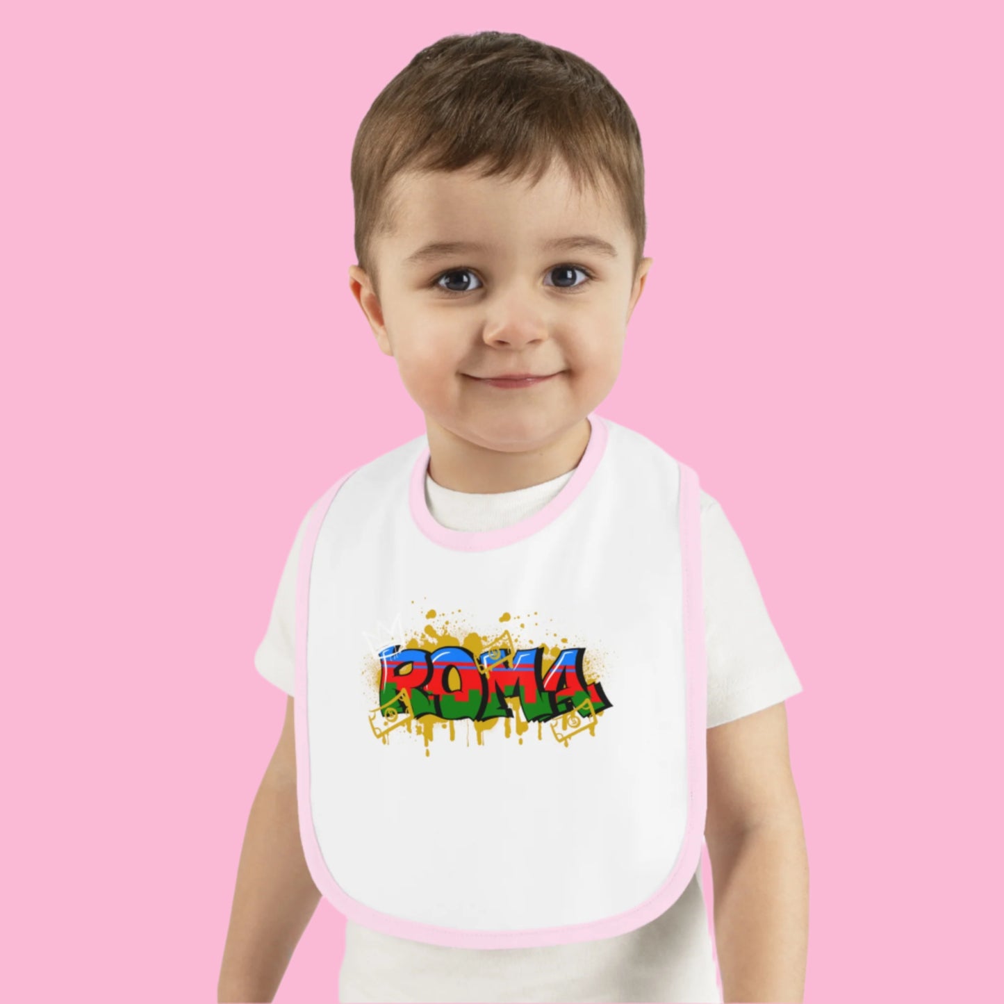 Baby Contrast Trim Jersey Bib – Mealtime, Made Cuter. Color light pink and white from Szukar Roma