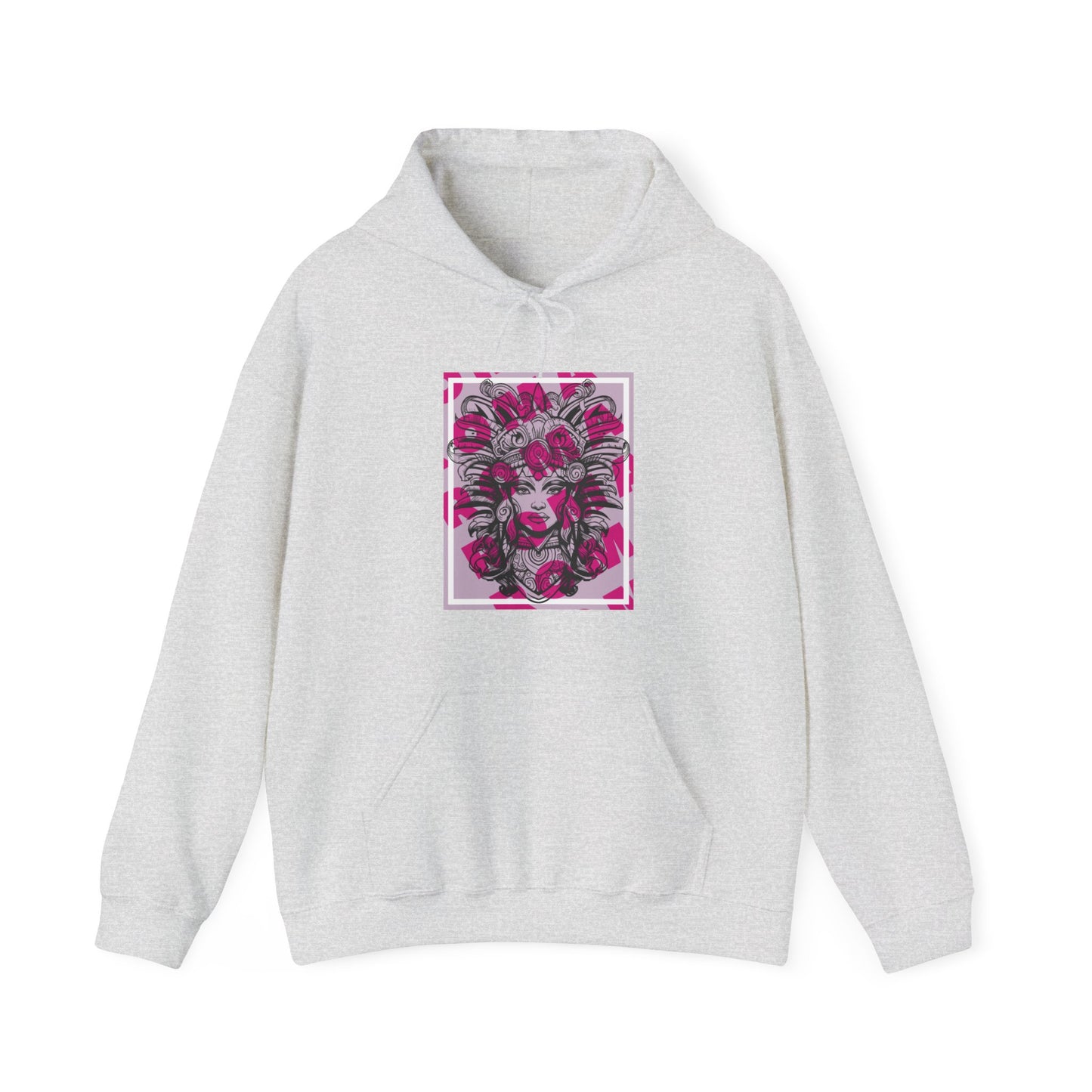 Hoodie design with close-up facial art, blending delicate features and modern edge.
