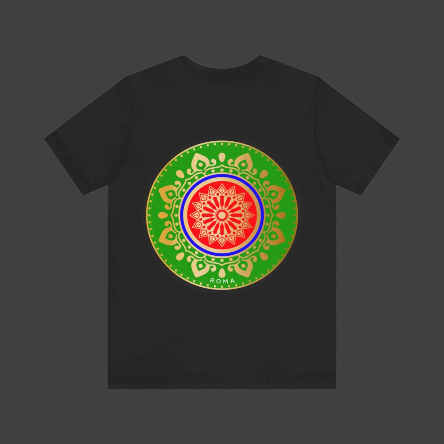 Men’s short sleeve tee with Roma text inside a vibrant circle graphic.