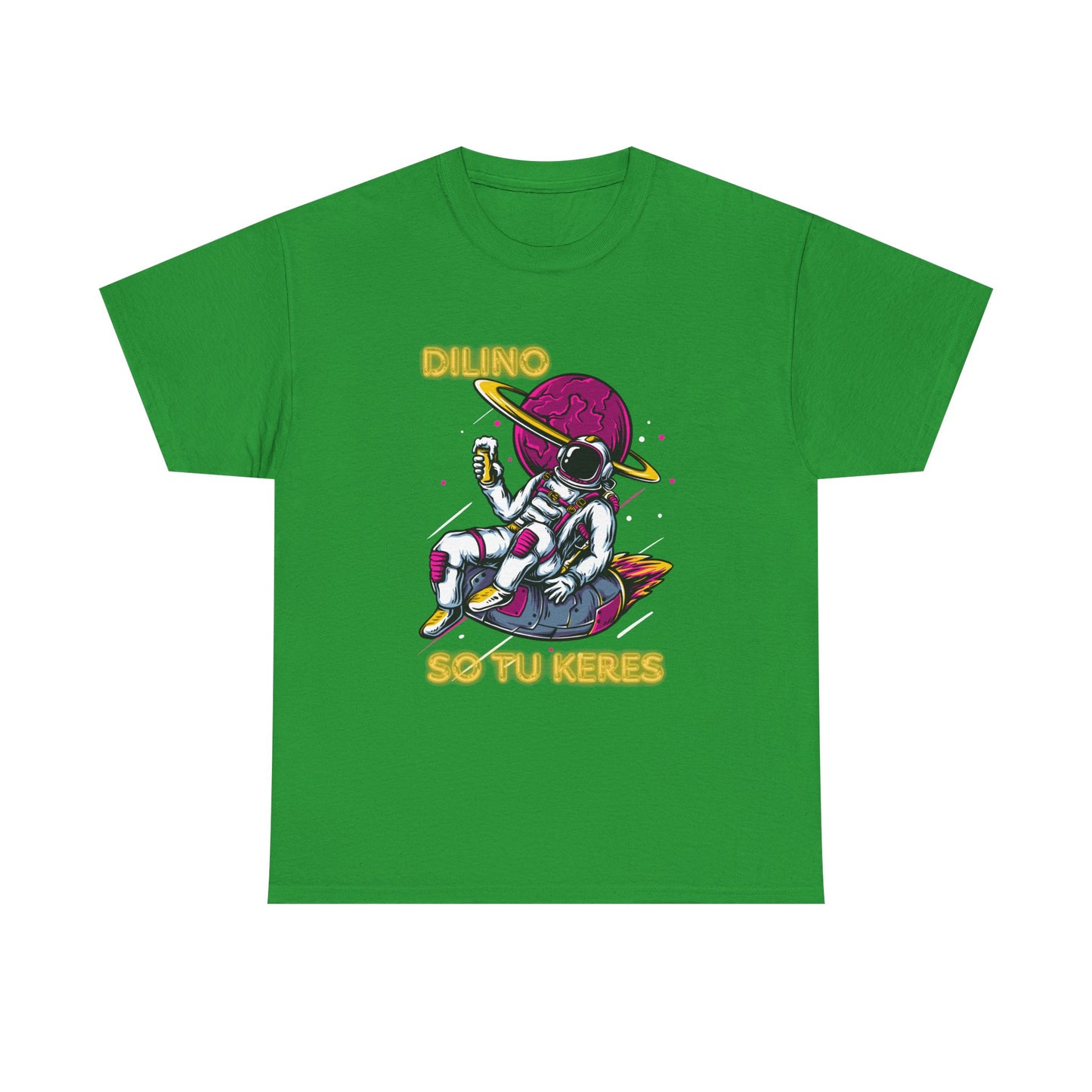 Minimalist short sleeve shirt with ‘DILINO’, nastrabnout graphic, and ‘SO TU KERES’ slogan.