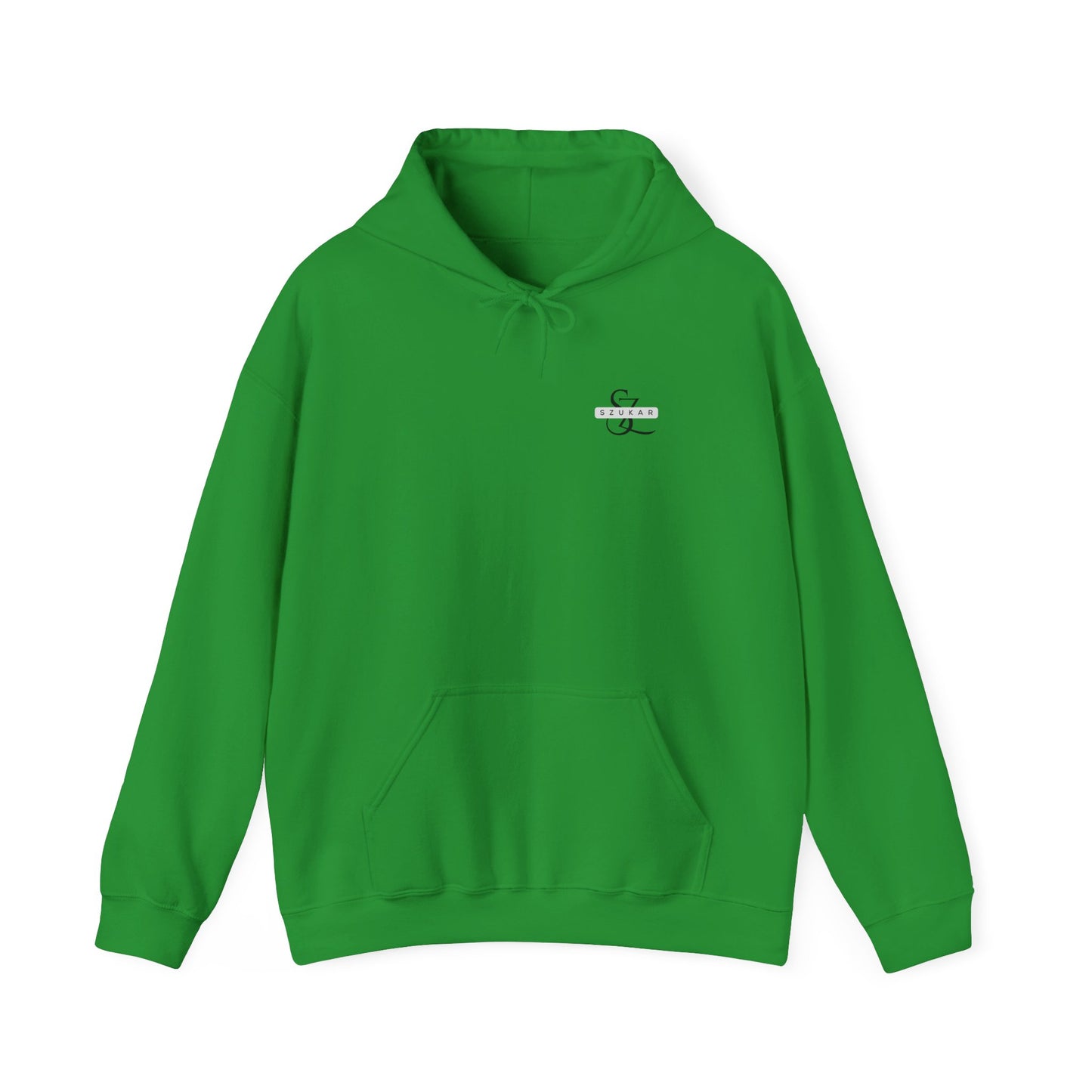 Comfortable men’s pullover hoodie with sleek SZUKAR lettering in a modern font.