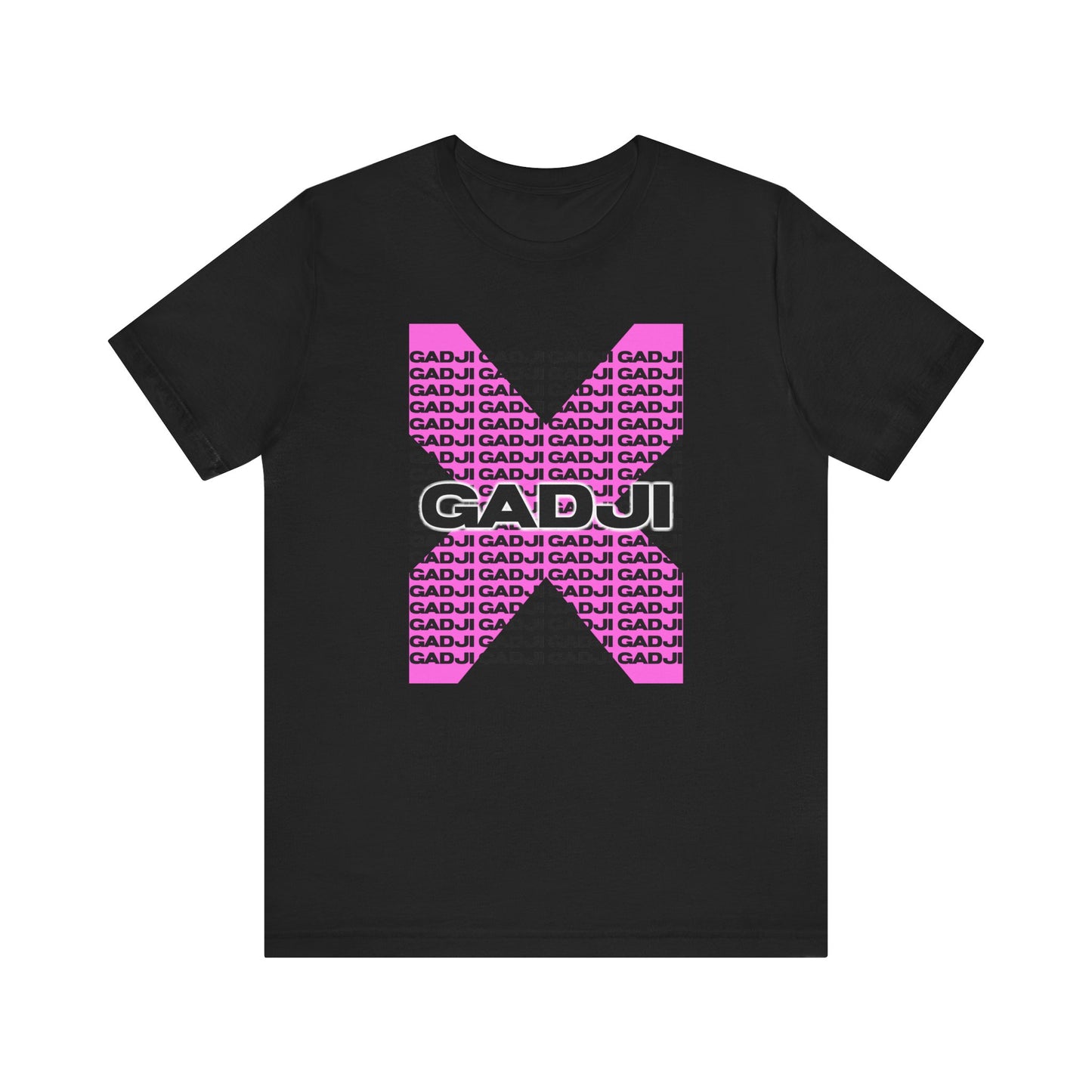 Monochrome tee with minimalist GADJI typeface subtly embedded into the fabric.