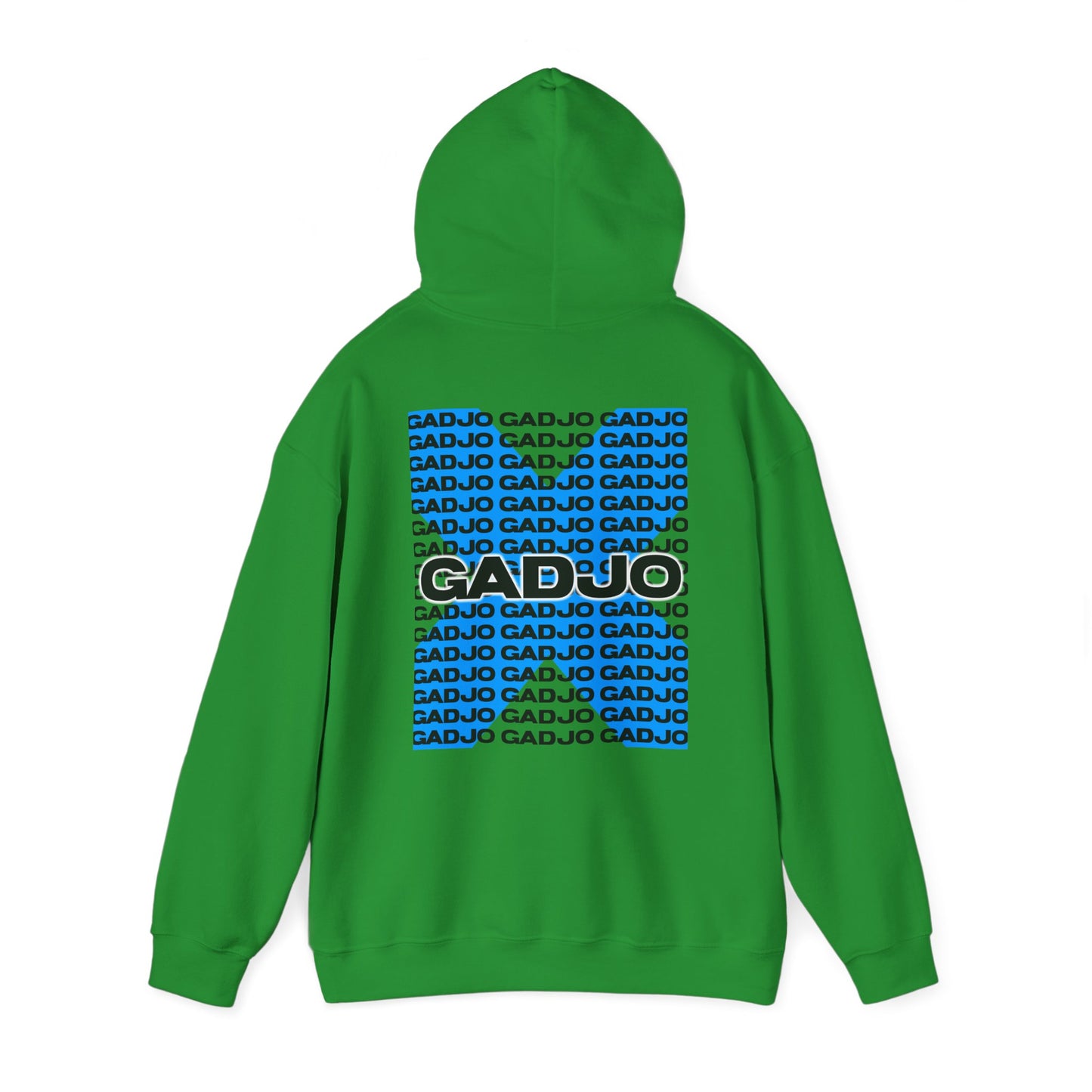 Monochrome hoodie with embroidered “GADJO” script on the chest for subtle detail.

