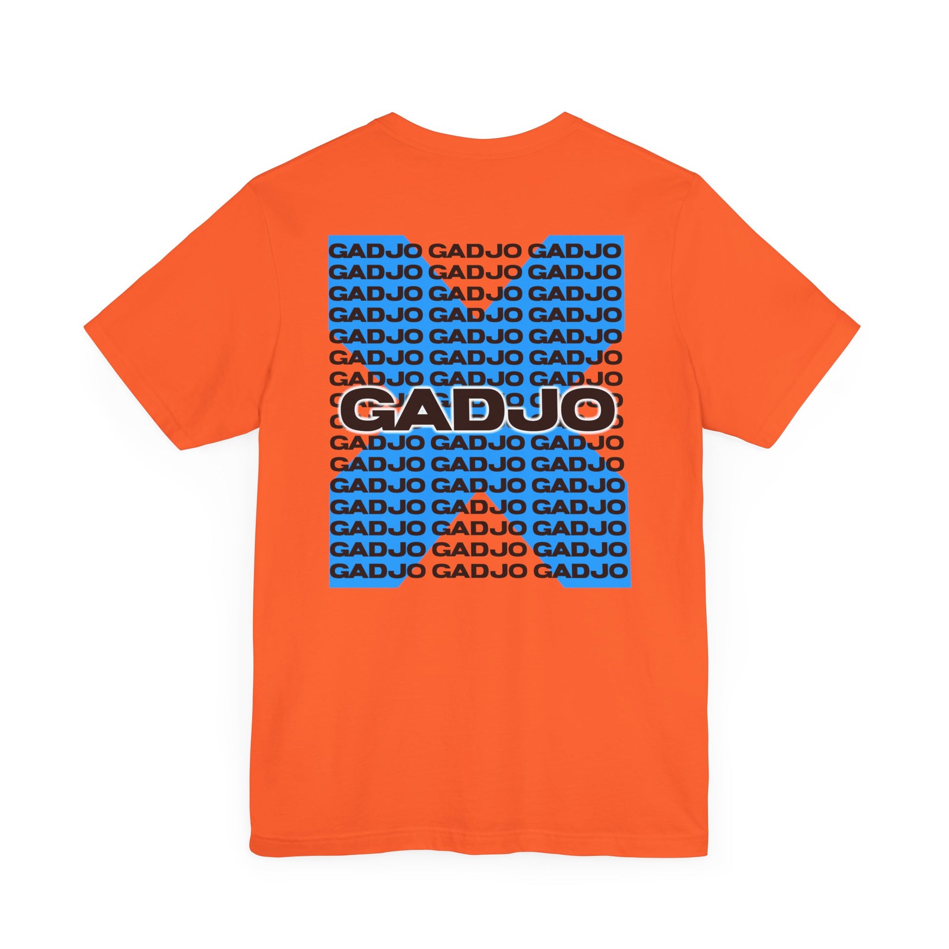 Streetwear-style tee with oversized GADJO letters angled diagonally across the shirt.