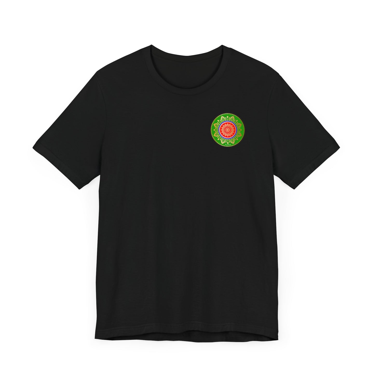 Unisex tee featuring bold Roma design inside a green and gold crown-style circle.